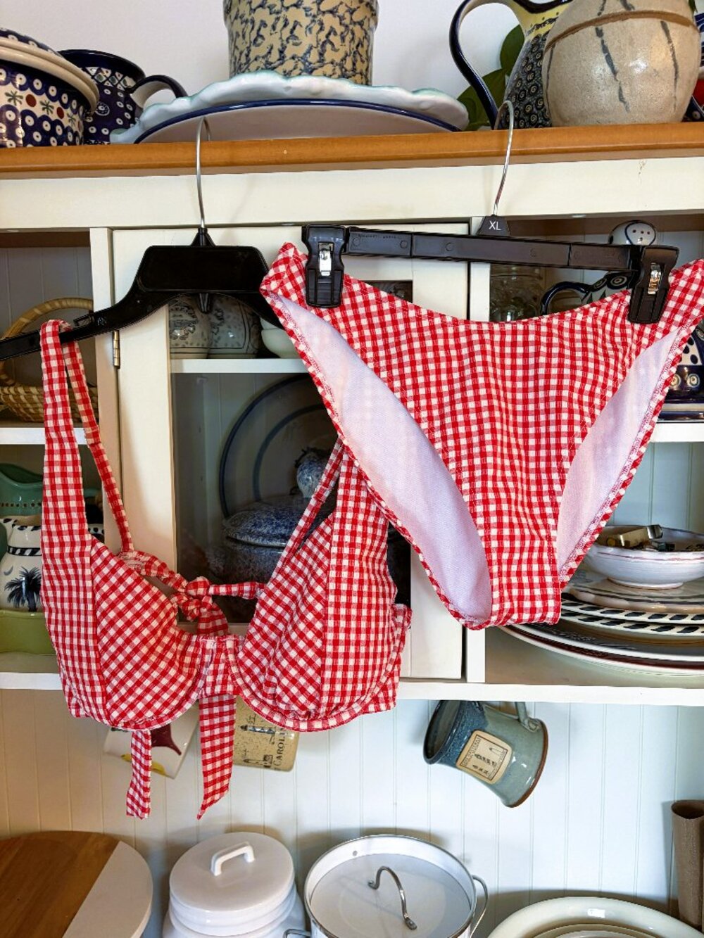 Shade & Shore Bikini Set Sz M/L Red/White Gingham Check